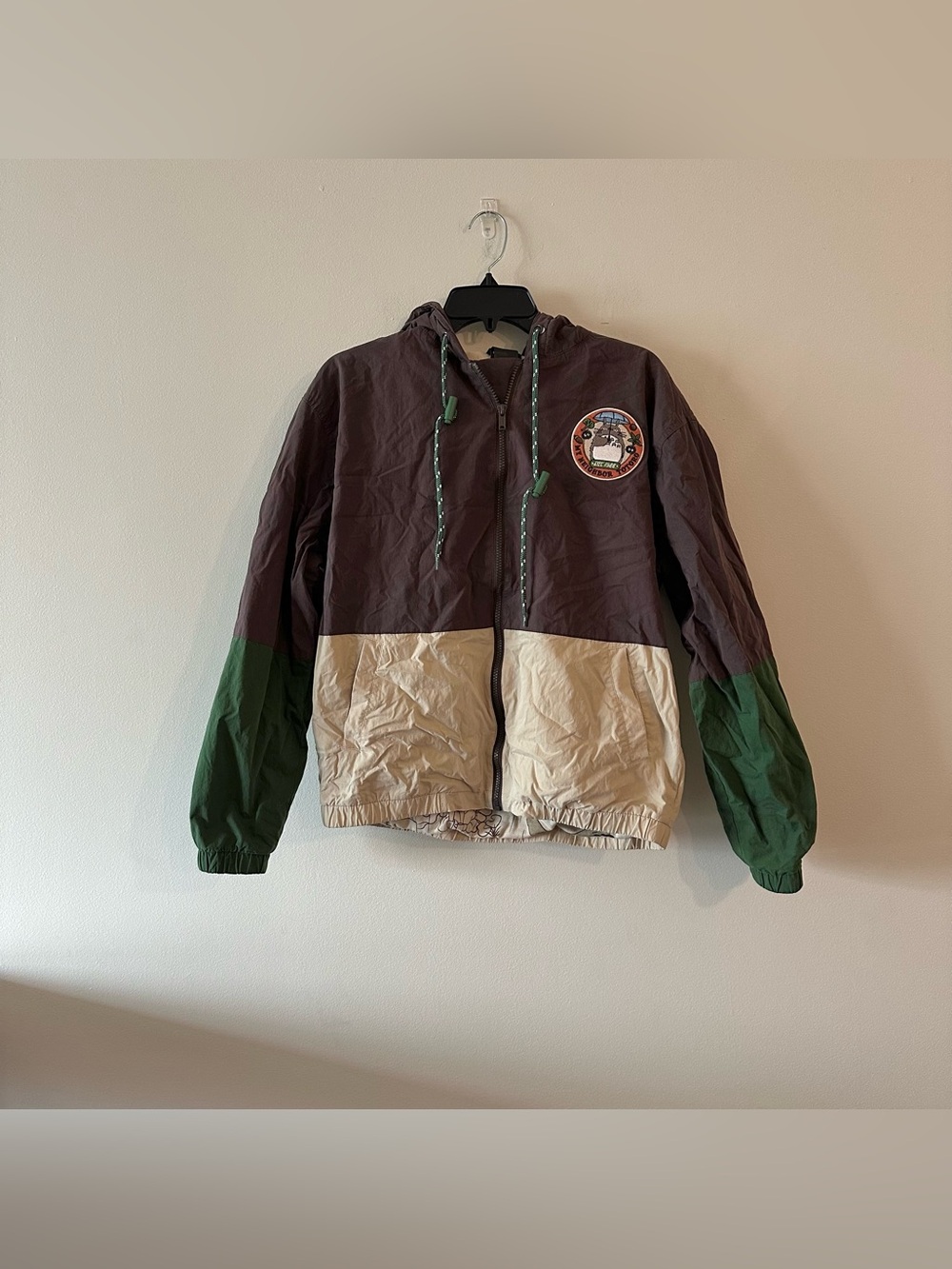 Studio Ghibli My Neighbor Totoro Color Block Windbreaker Jacket Embroidered S